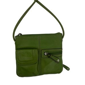 Tignanello Lime Green Pebble Leather Crossbody with Lots of Cardslots!